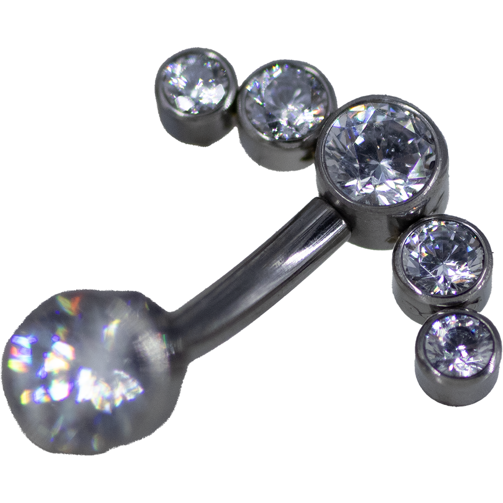 Banana Ombligo Titanio Cinco Pastillas Zirconia 14g