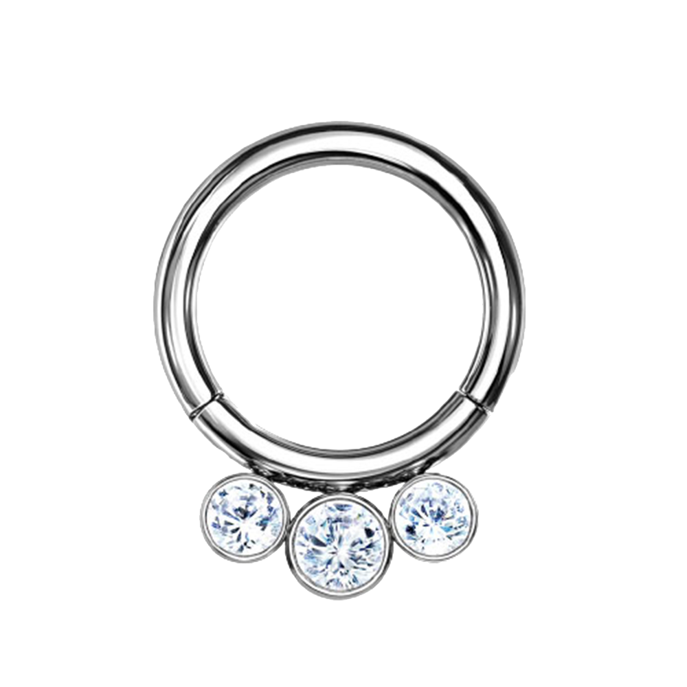 Argolla Titanio Tres Zirconias 16g 8mm