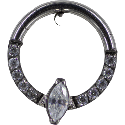 Argolla Titanio Gota y Zirconias Frontal 16g