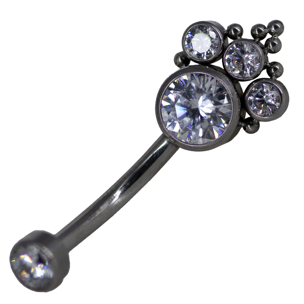 Banana Ombligo Titanio Zirconia Grande y Tres Pequeñas Esferas 14g
