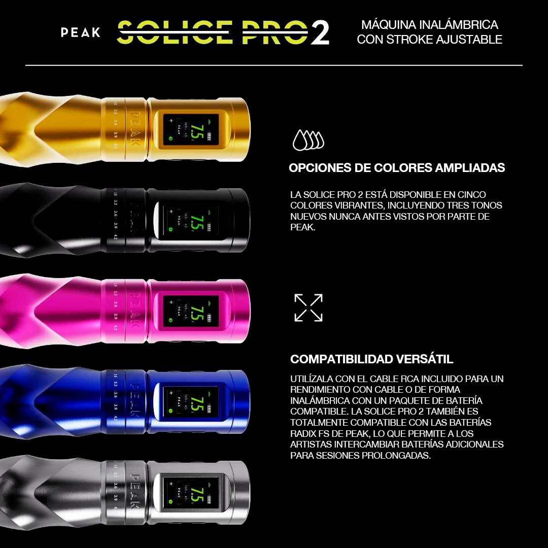 Maquina para Tatuar Inalámbrica con Stroke Ajustable Peak Solice Pro 2