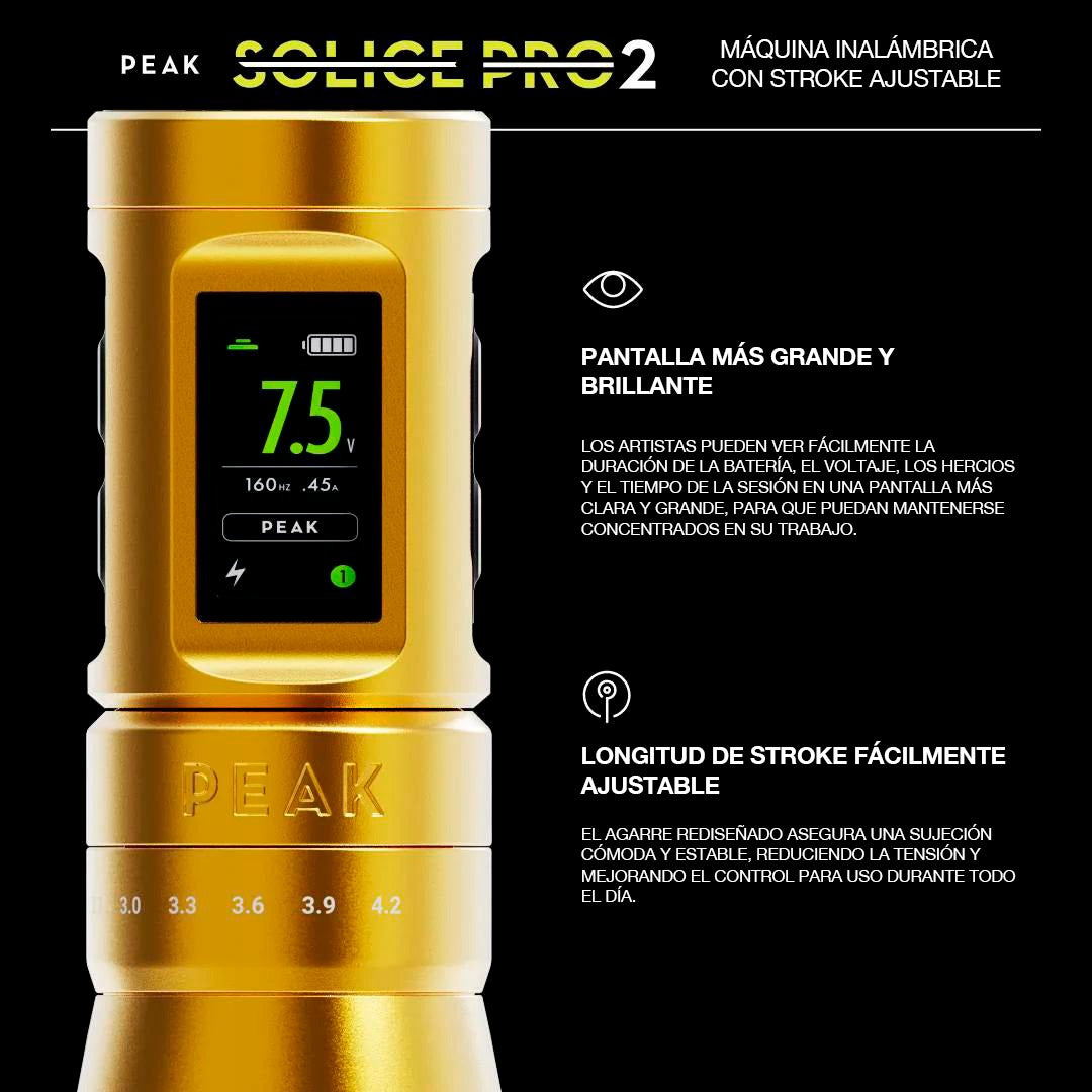 Maquina para Tatuar Inalámbrica con Stroke Ajustable Peak Solice Pro 2