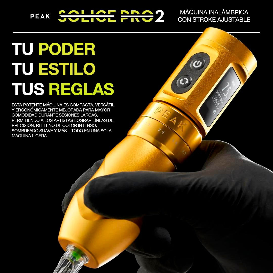 Maquina para Tatuar Inalámbrica con Stroke Ajustable Peak Solice Pro 2